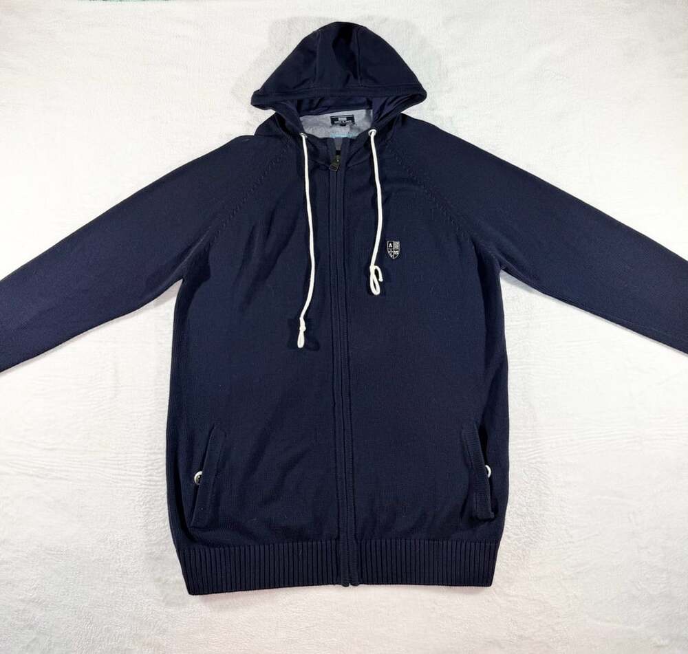 Serge Blanco Atlantique Men's Navy Blue 100% Cotton Full-Zip Knit Hoodie, 2XL